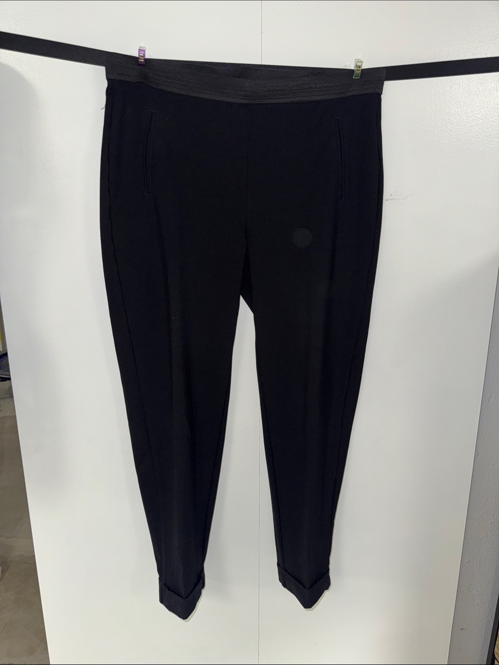 LOFT Black Ankle Ponte Pants with Cuffed Hem